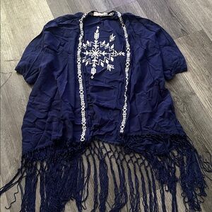Love Tree Dark Blue Poncho with White Snowfalke Accents